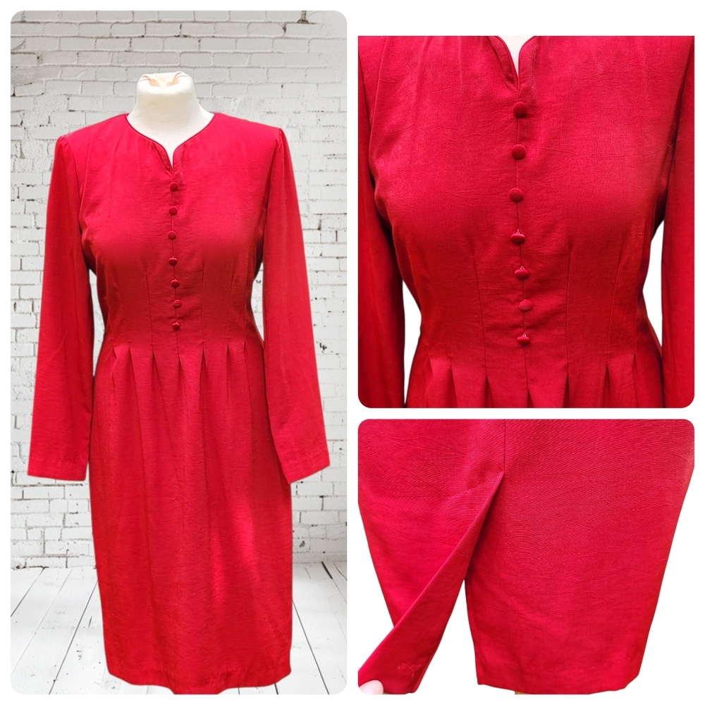 Vintage EJM Red Fit & Flare Dress Size 8 Cottagecore Prairie Academia
